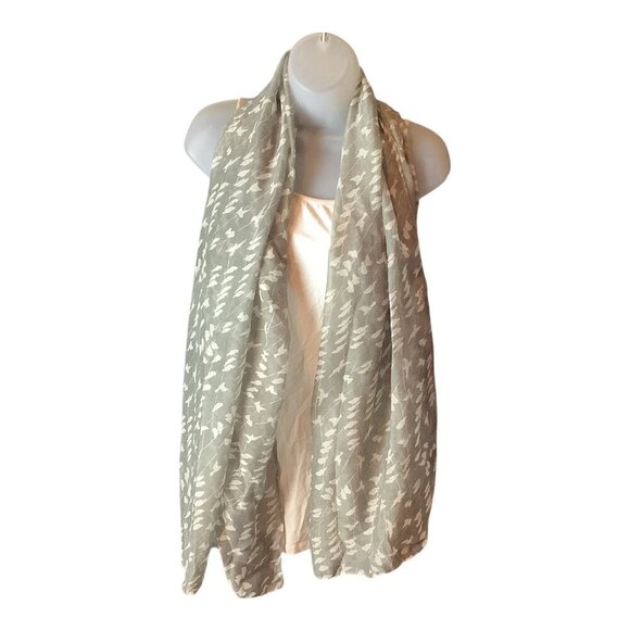 Bird Print Gray & White Scarf Shawl Wrap 64x33 Inches Fashion Rectangle - Picture 6 of 7